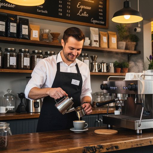 香り高いコーヒー豆が並ぶ棚の写真